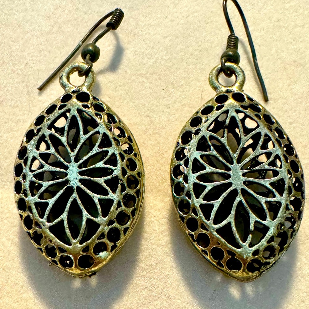 Bronze Oval Caged Dangling Earrings